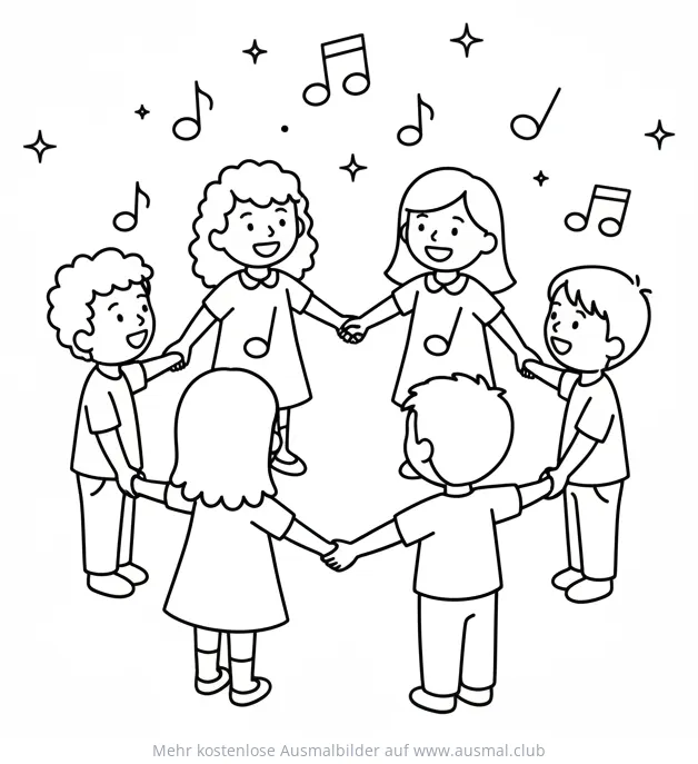 Singkreis Ausmalbild mit Kindern und Noten