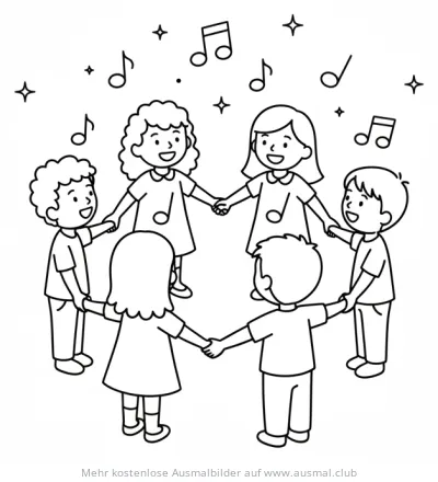Singkreis Ausmalbild mit Kindern und Noten