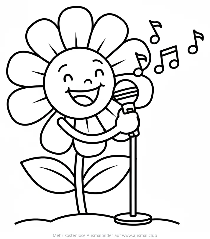 Singende Blume mit Mikrofon Ausmalbild
