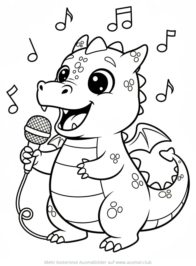 Singender Drache mit Mikrofon Ausmalbild