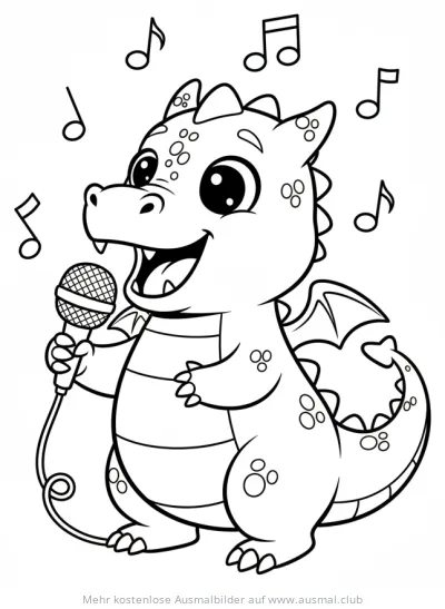 Singender Drache mit Mikrofon Ausmalbild