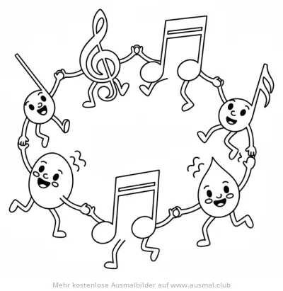 Tanzende Noten und Notenschlüssel Ausmalbild