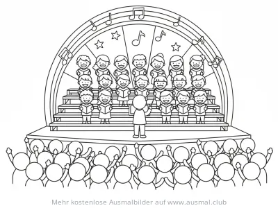 Chor mit Kindern auf Bühne Ausmalbild