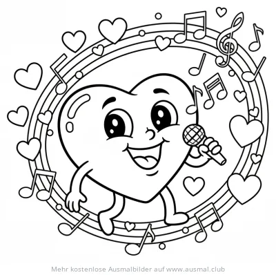 Singendes Herz mit Mikrofon Ausmalbild