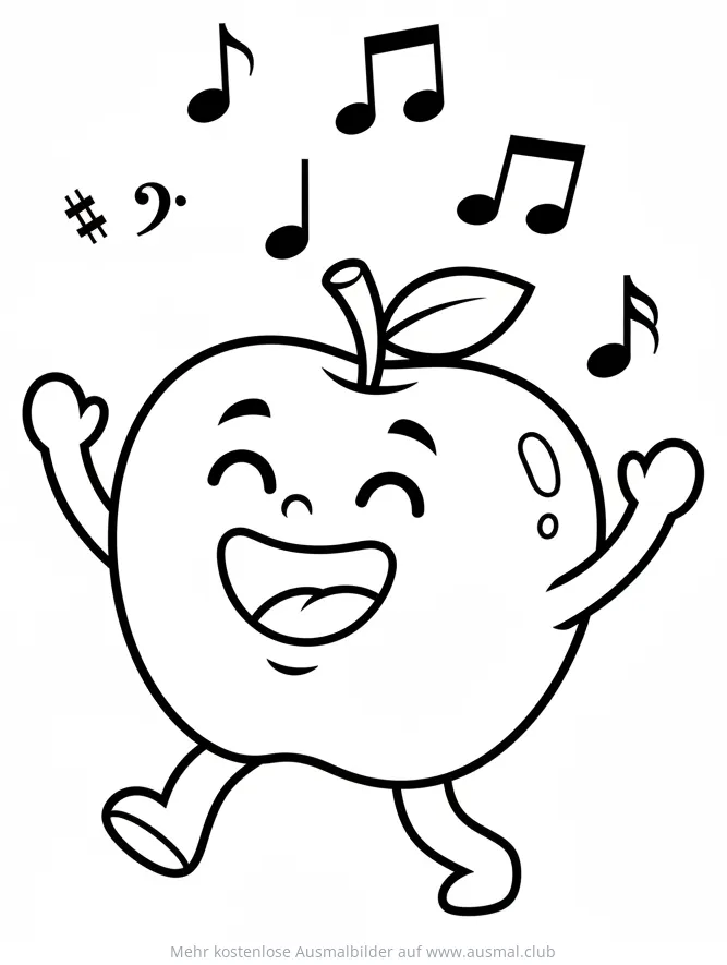 Singender Apfel mit Musiknoten Ausmalbild