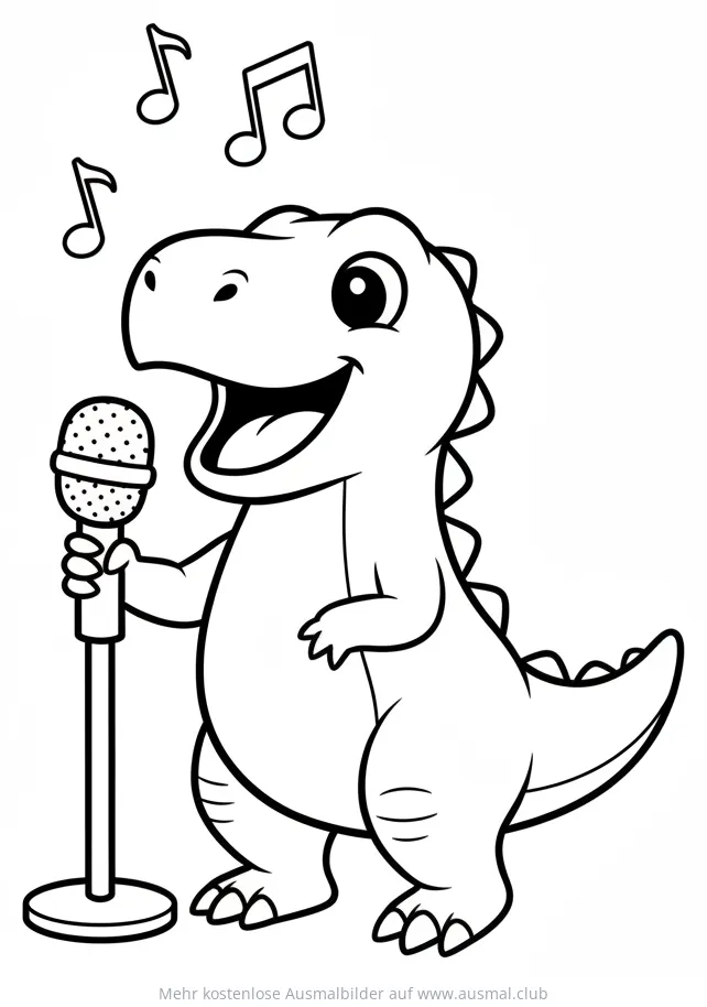 Singender Dino mit Mikrofon Ausmalbild