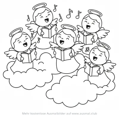 Engel singen im Chor auf Wolken Ausmalbild