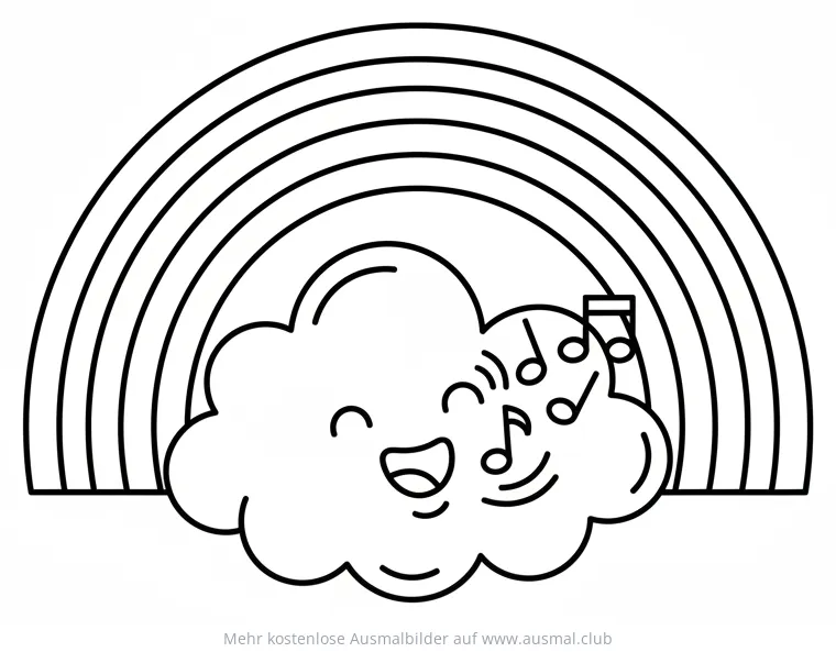 Regenbogen Ausmalbild mit singender Wolke und Noten