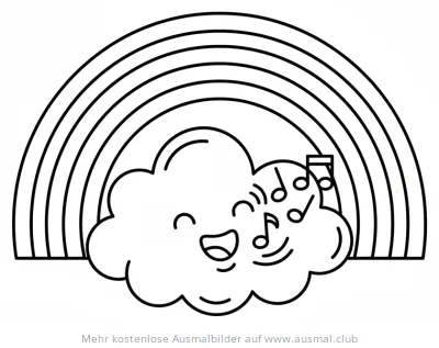 Regenbogen Ausmalbild mit singender Wolke und Noten