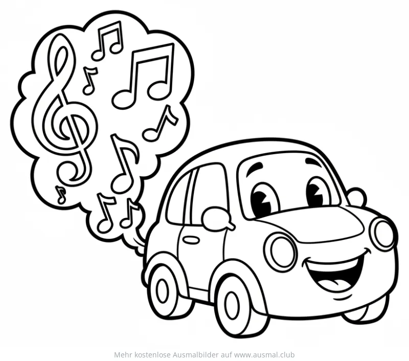 Singendes Auto mit Noten Ausmalbild