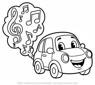 Singendes Auto mit Noten Ausmalbild