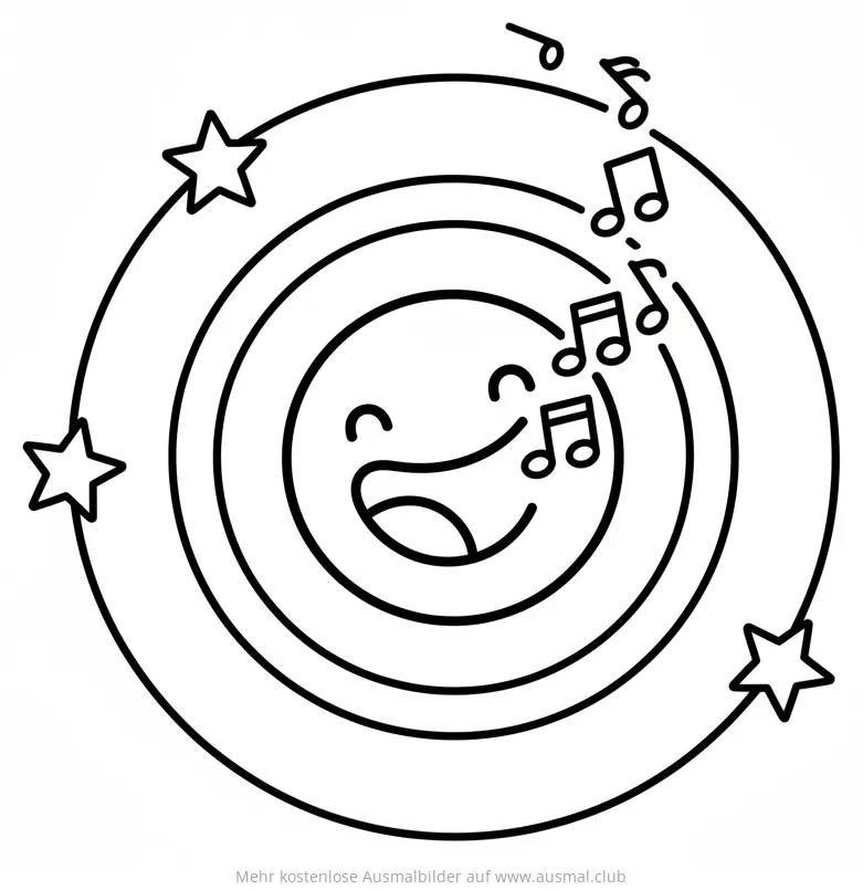 Fröhliches Gesicht singt Noten Ausmalbild