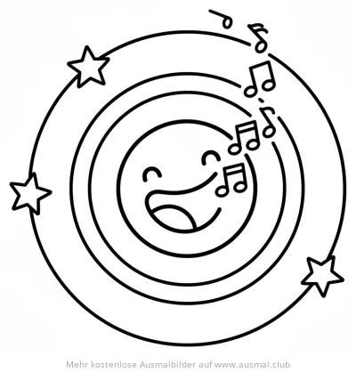 Fröhliches Gesicht singt Noten Ausmalbild