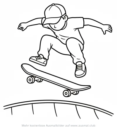 Junge auf Skateboard beim Sprung über Rampe Ausmalbild