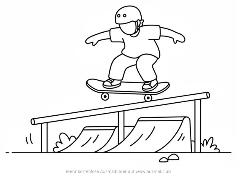 Skateboardfahrer auf Rail Ausmalbild