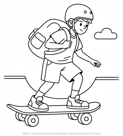 Skateboardfahrer mit Rucksack Ausmalbild
