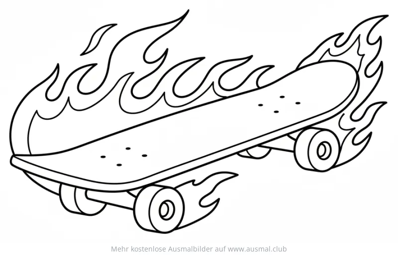 Skateboard mit Flammen Ausmalbild