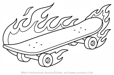 Skateboard mit Flammen Ausmalbild