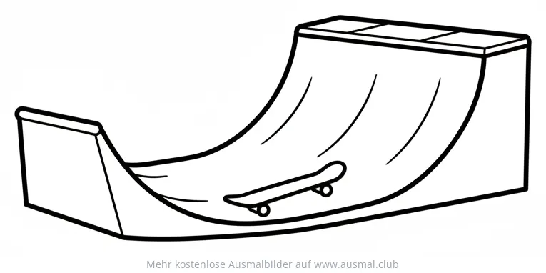 Skateboarding Rampe mit Skateboard Ausmalbild
