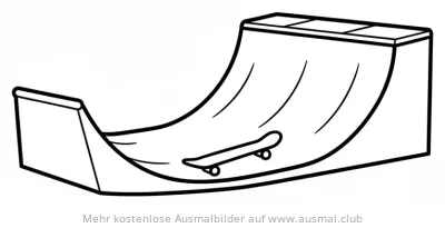 Skateboarding Rampe mit Skateboard Ausmalbild