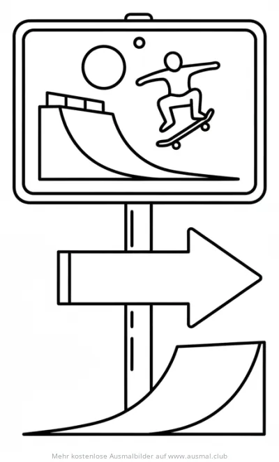 Skateboarder auf Rampe Hinweisschild Ausmalbild