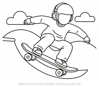Skateboarder mit Kopfhörern Ausmalbild