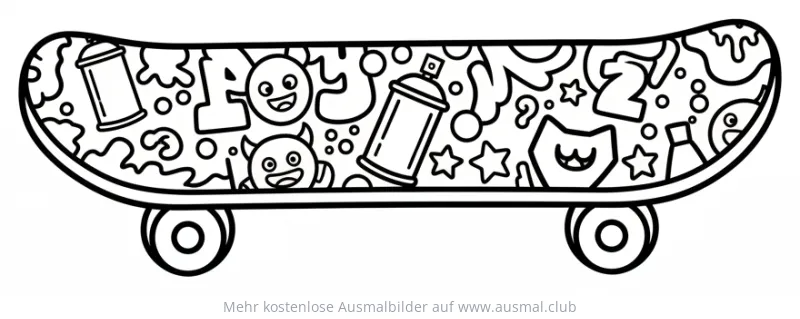 Skateboard mit Graffiti-Motiven Ausmalbild