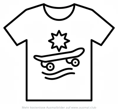 Skateboard T-Shirt Ausmalbild mit Stern und Wellen