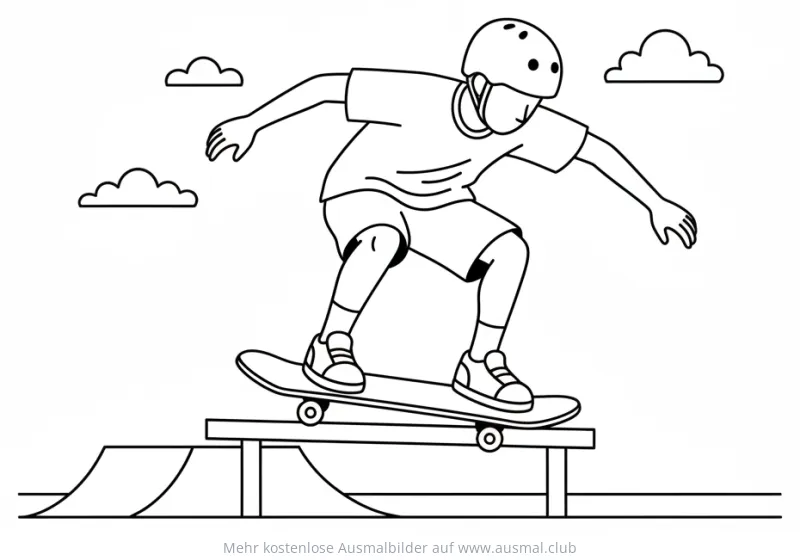Skateboarder Grind auf Rampe Ausmalbild