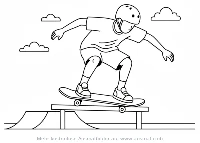 Skateboarder Grind auf Rampe Ausmalbild