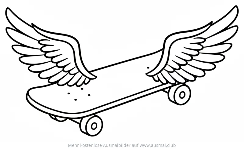Skateboard mit Flügeln Ausmalbild