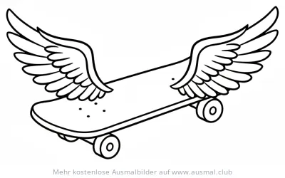 Skateboard mit Flügeln Ausmalbild