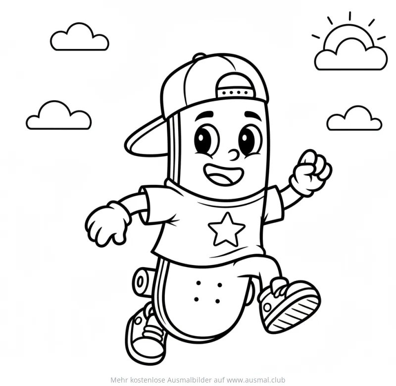 Comic Skateboardfahrer mit Kappe Ausmalbild