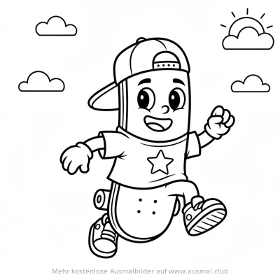 Comic Skateboardfahrer mit Kappe Ausmalbild