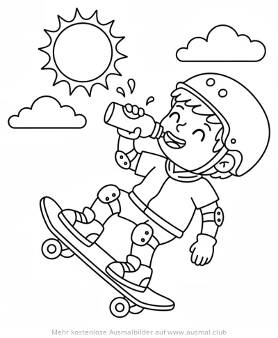 Skateboarder trinkt aus Flasche Ausmalbild
