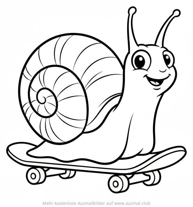 Schnecke auf Skateboard Ausmalbild