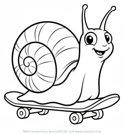 Schnecke auf Skateboard Ausmalbild