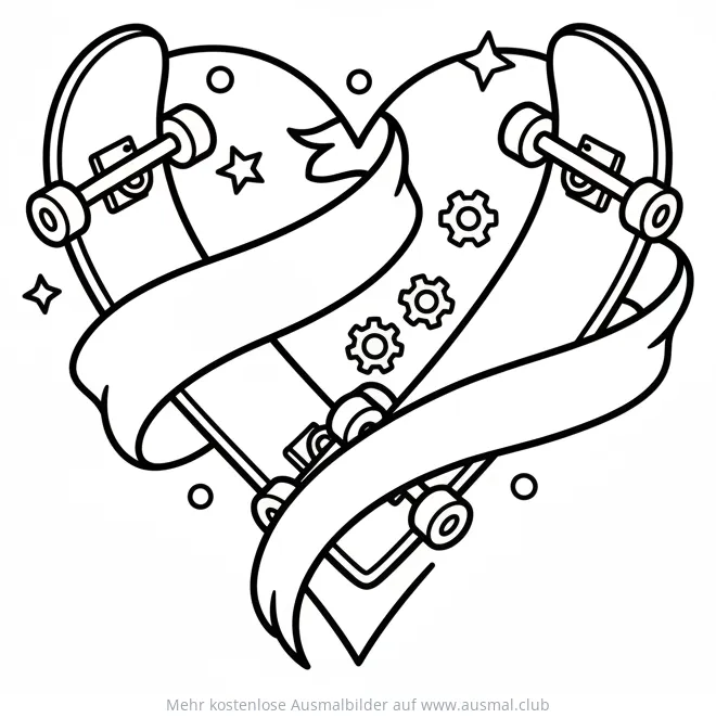Skateboard und Herz Ausmalbild