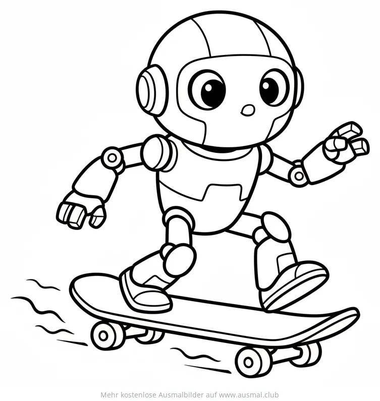 Roboter fährt Skateboard Ausmalbild
