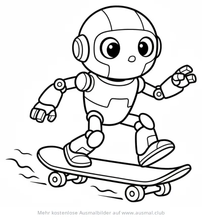 Roboter fährt Skateboard Ausmalbild