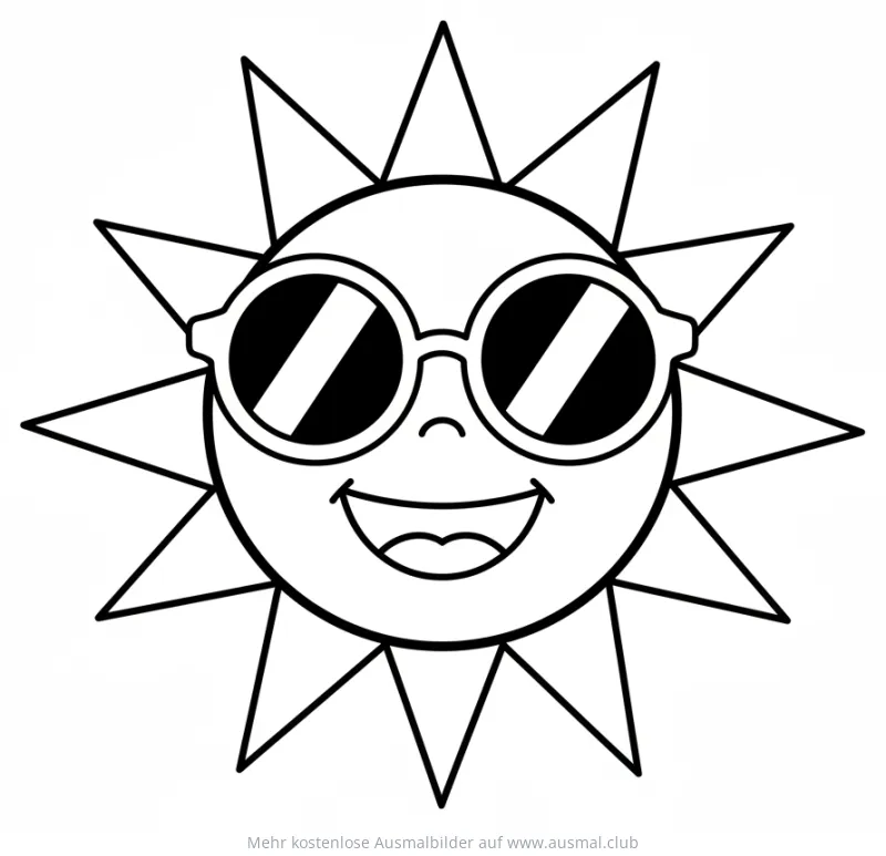 Lachende Sonne mit Sonnenbrille Ausmalbild