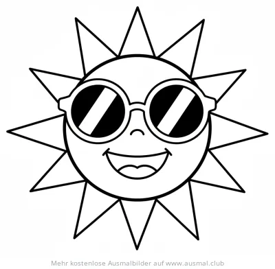 Lachende Sonne mit Sonnenbrille Ausmalbild