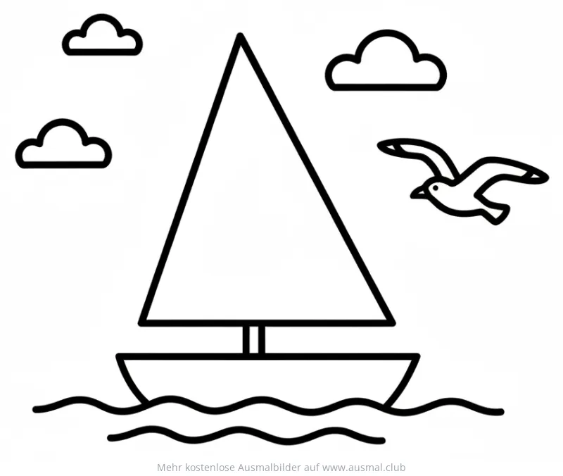 Segelboot auf dem Meer mit Möwe Ausmalbild