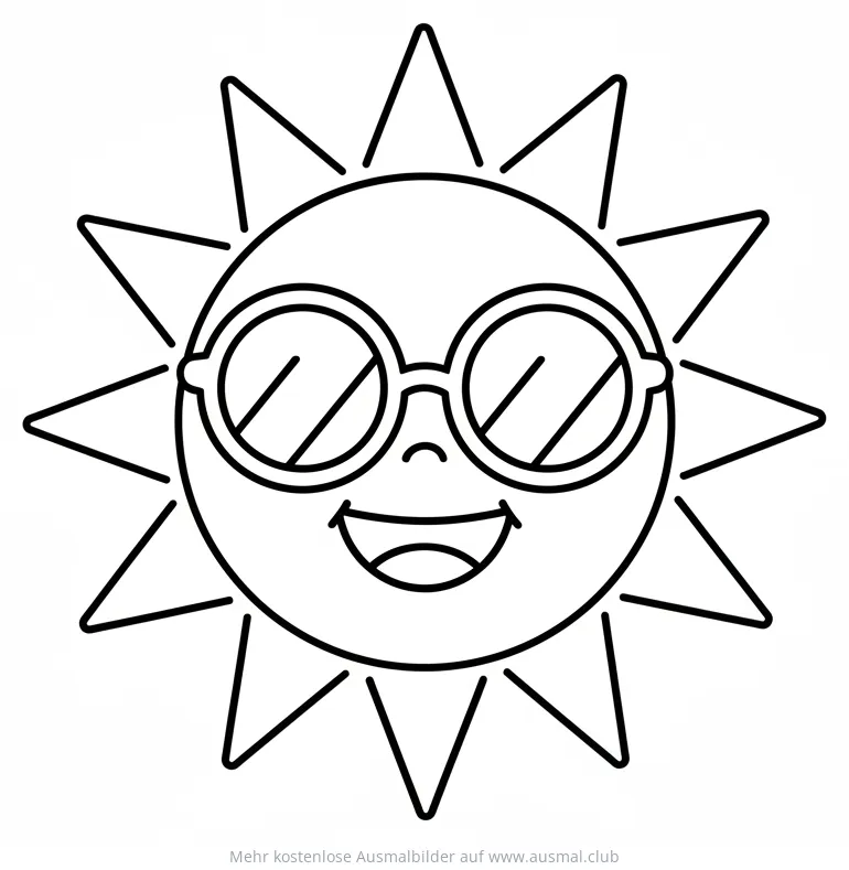 Lachende Sonne mit Sonnenbrille Ausmalbild