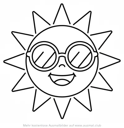 Lachende Sonne mit Sonnenbrille Ausmalbild