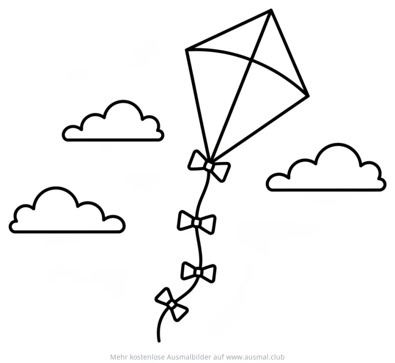 Drachen im Himmel mit Wolken Ausmalbild
