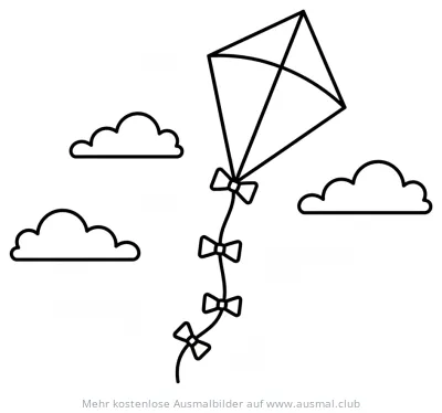 Drachen im Himmel mit Wolken Ausmalbild
