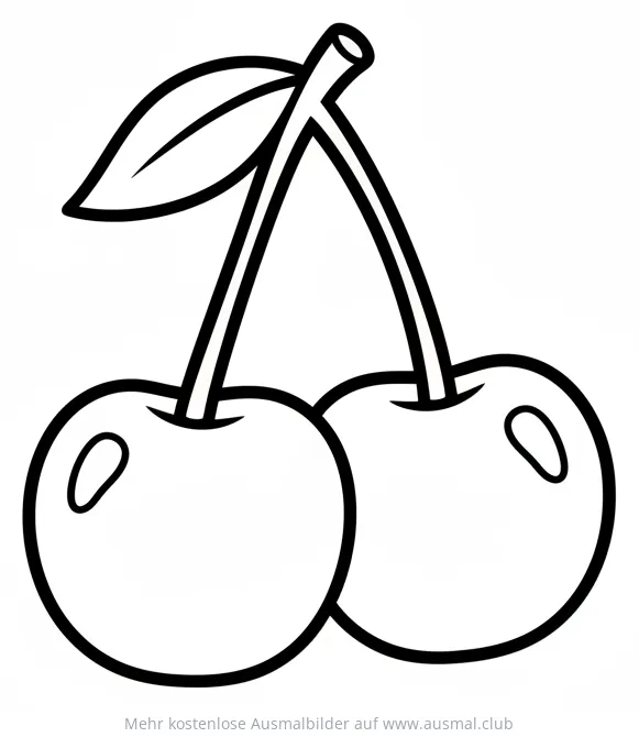 Kirsche Ausmalbild mit Blatt