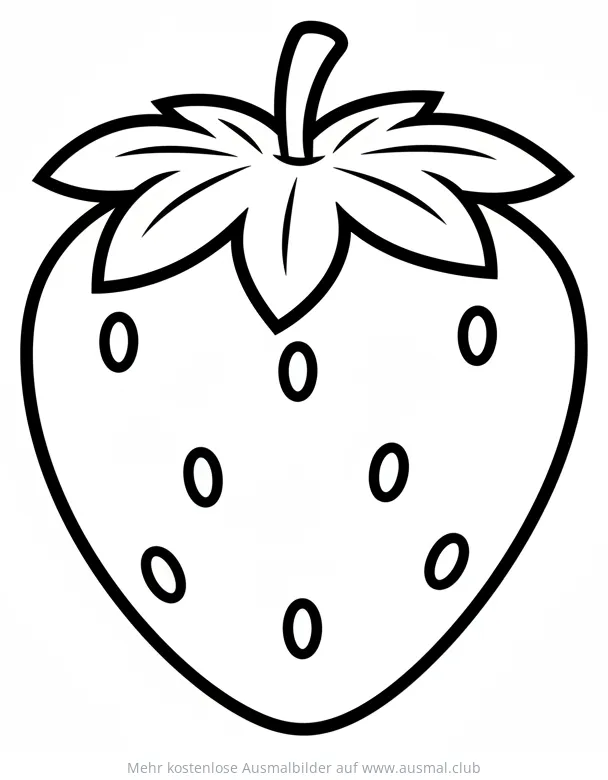 Erdbeere Ausmalbild mit Blättern und Samen