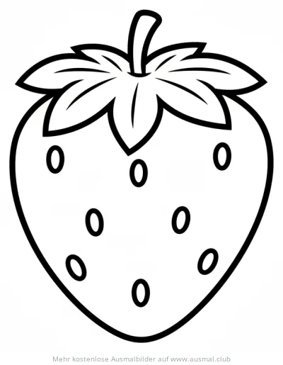 Erdbeere Ausmalbild mit Blättern und Samen